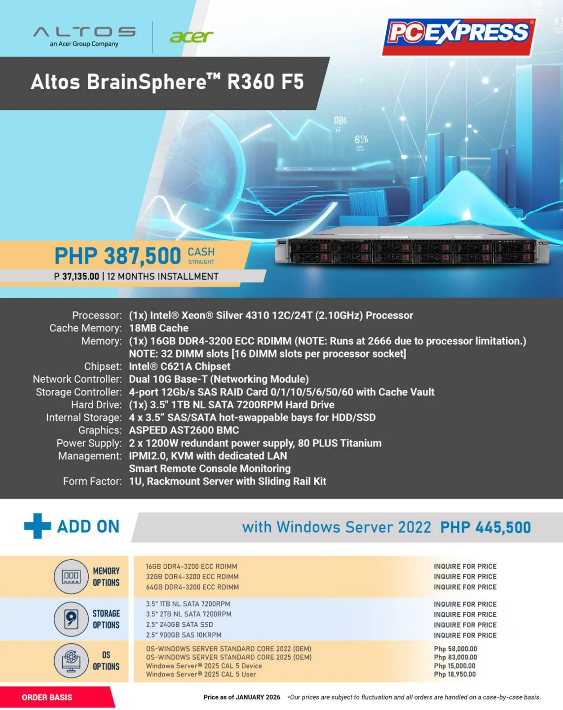 ACER Altos BrainSphere™ R360 F5 (US.RS8SP.006) Rack Server