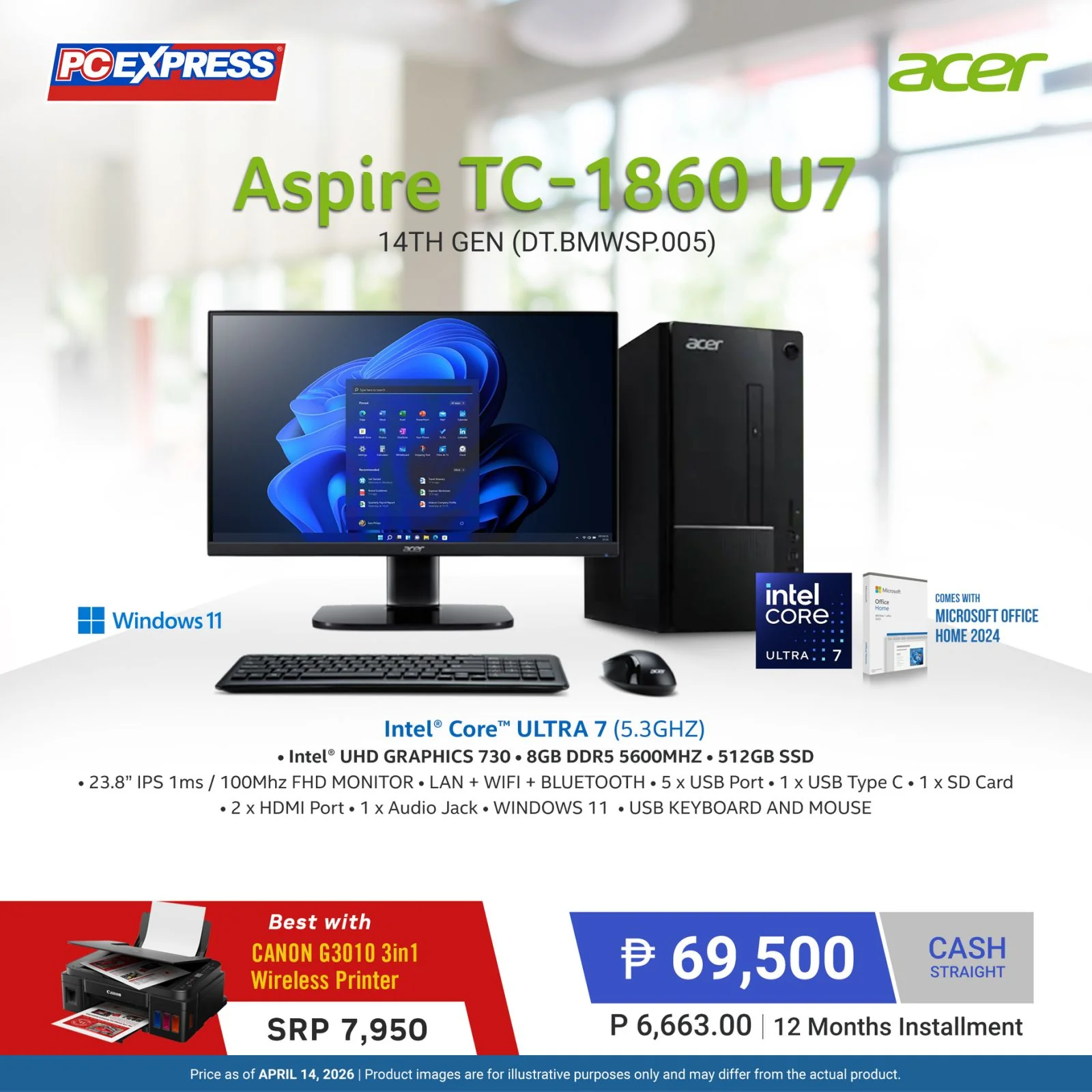 ACER Aspire TC-1860 14th Gen (DT.BMWSP.005) Intel® Core™ Ultra 7 Desktop