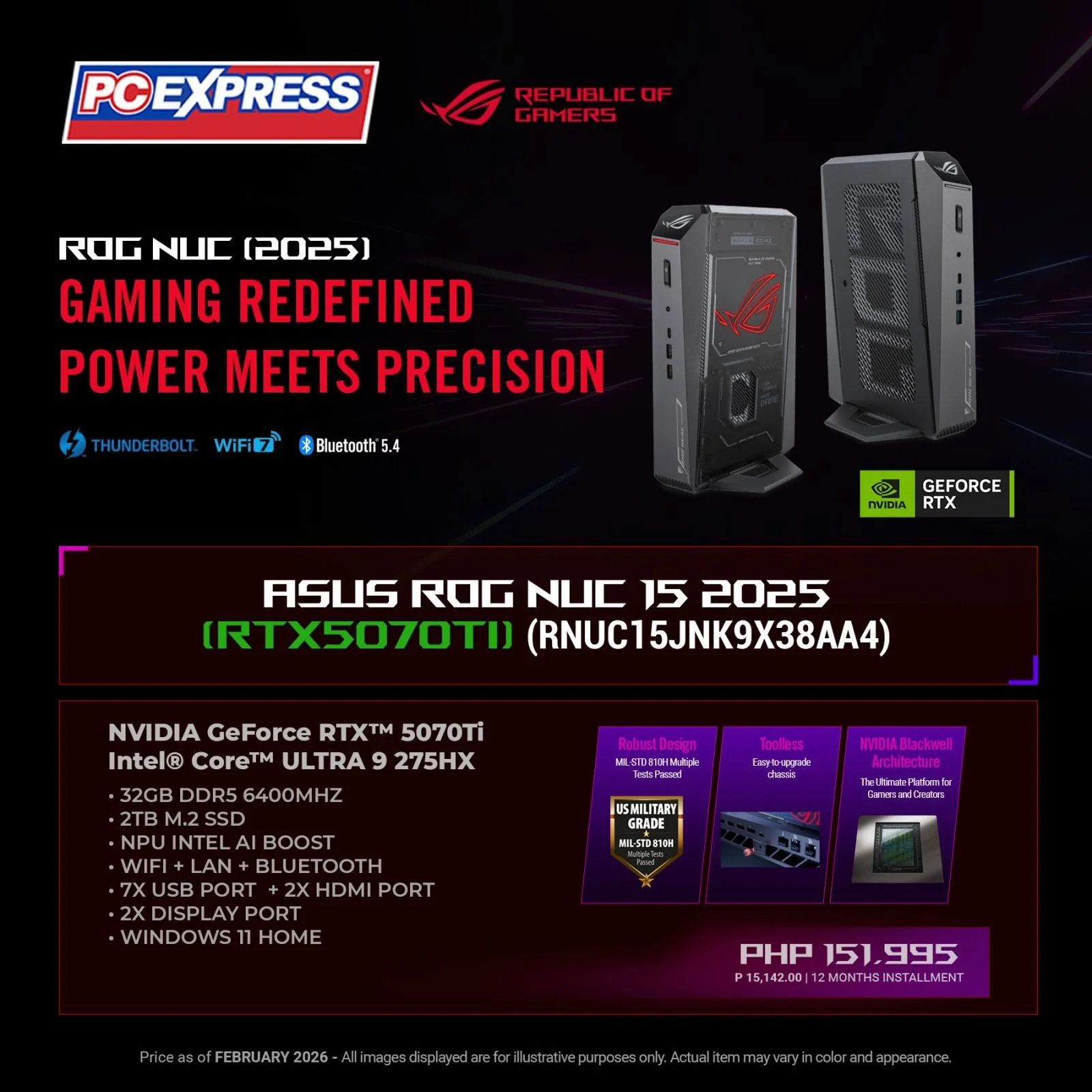 ASUS ROG NUC 15 2025 GeForce RTX™ 5070 Ti (RNUC15JNK9X38AA4) Mini Desktop