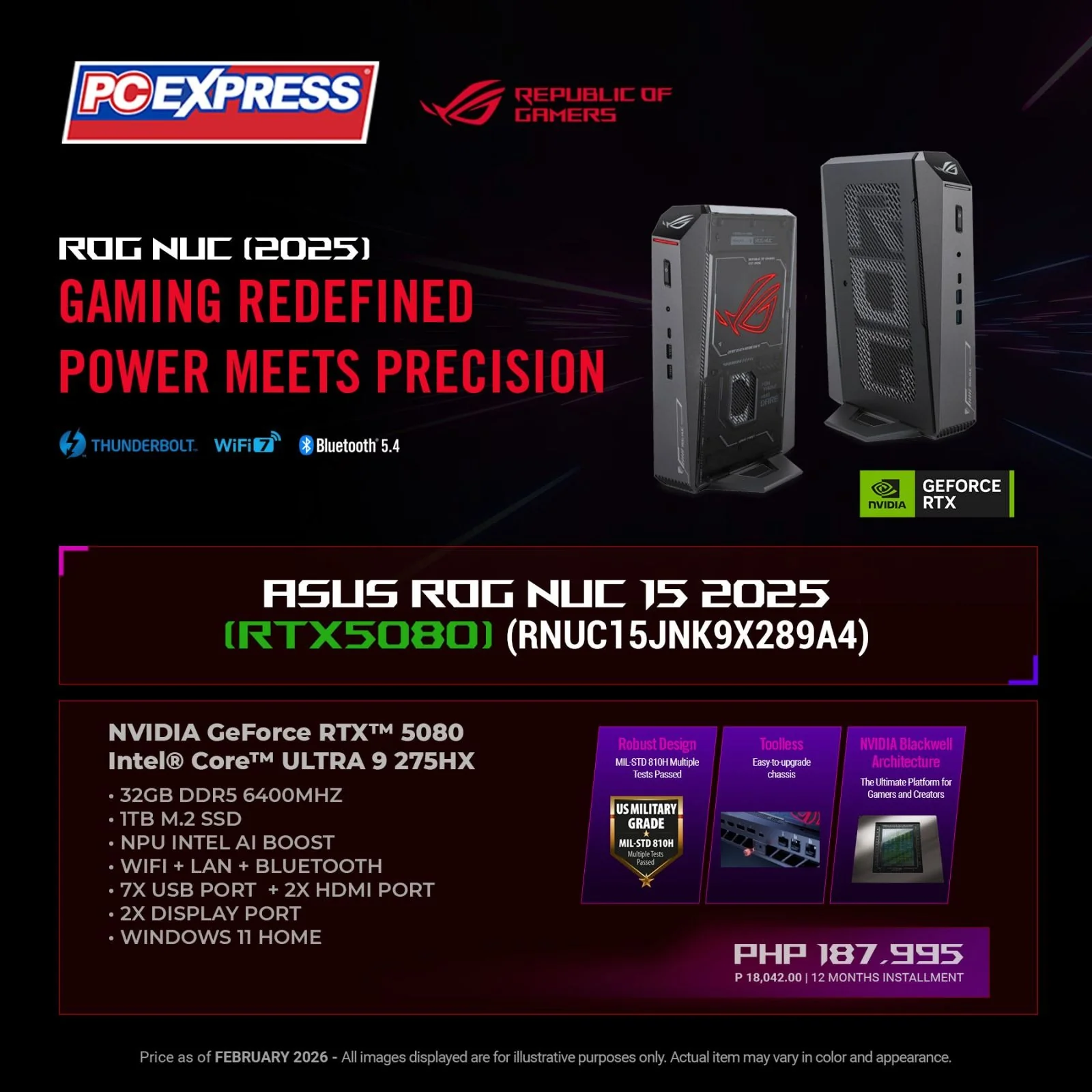 ASUS ROG NUC 15 2025 GeForce RTX™ 5080 (RNUC15JNK9X289A4) Mini Desktop
