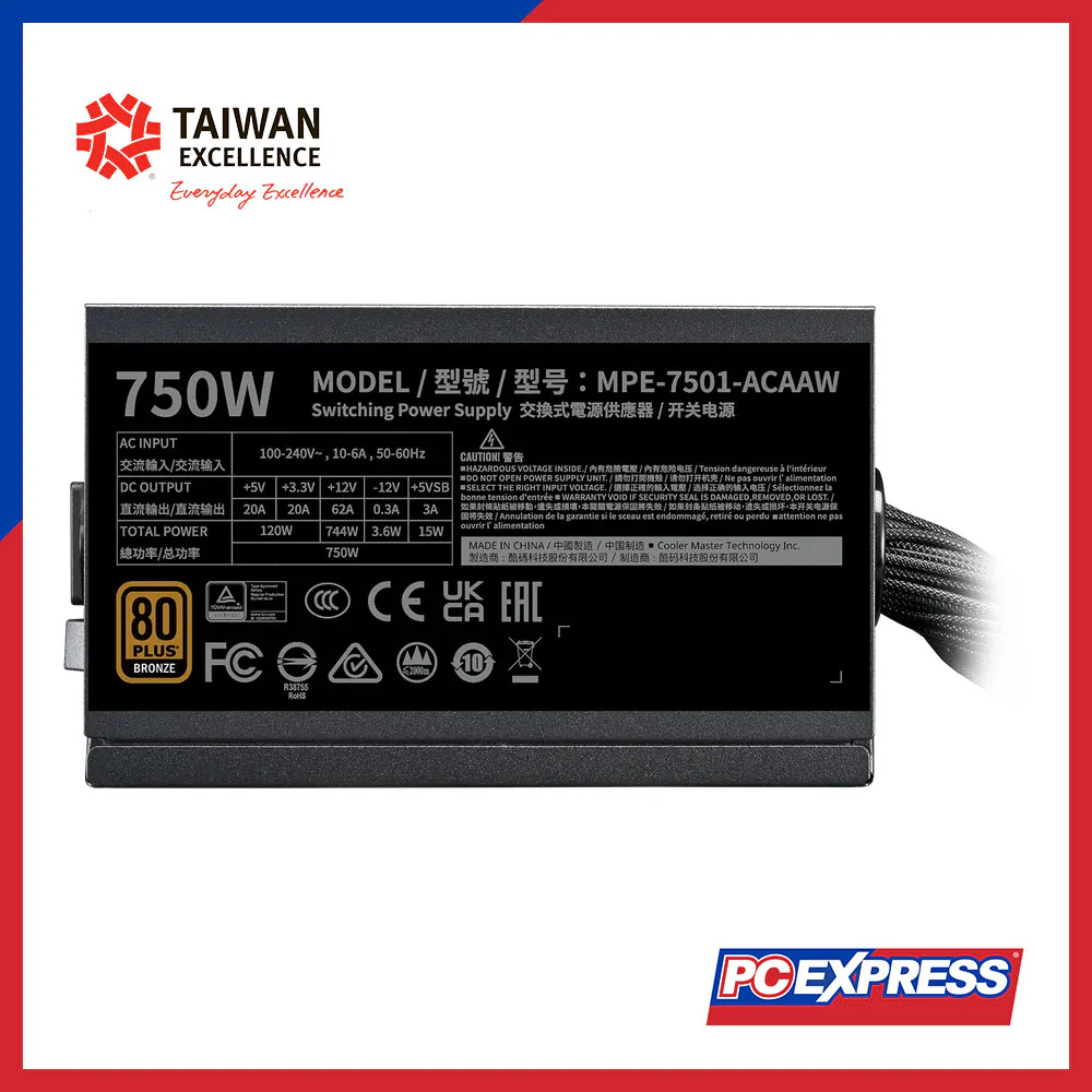 COOLER MASTER MWE V3 750W 80+ Bronze Non-Modular Power Supply - Image 8