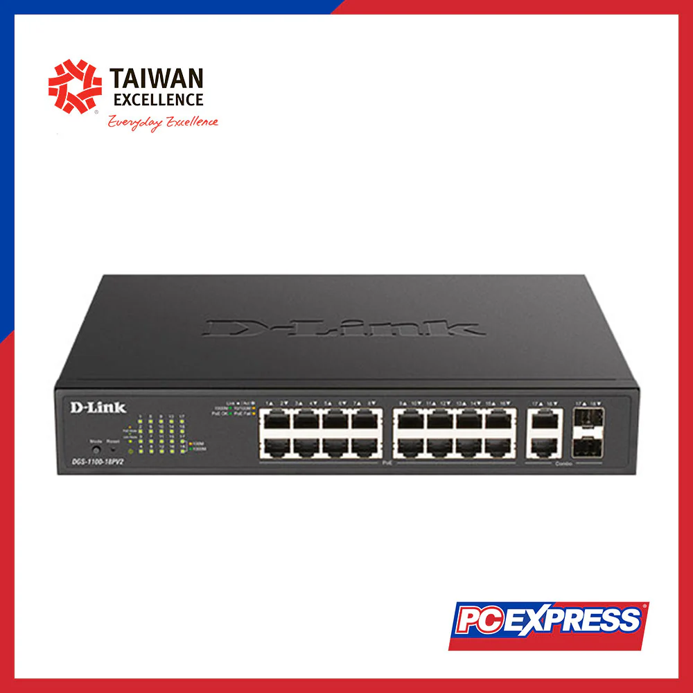 D-LINK DGS-1100-18PV2 18-Port Gigabit PoE Smart Managed Switch