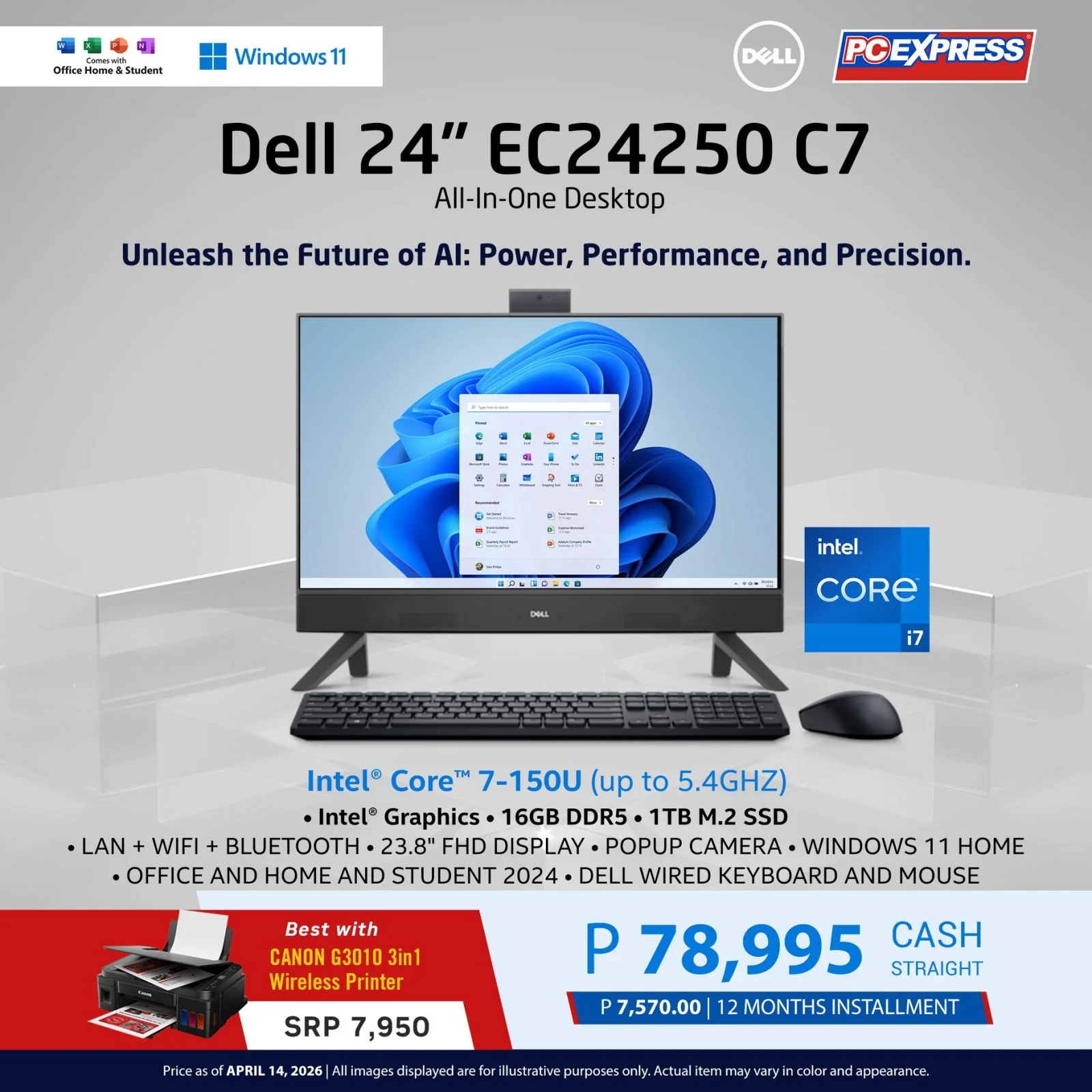 DELL 24" EC24250 Intel® Core™ 7 All-in-One Desktop