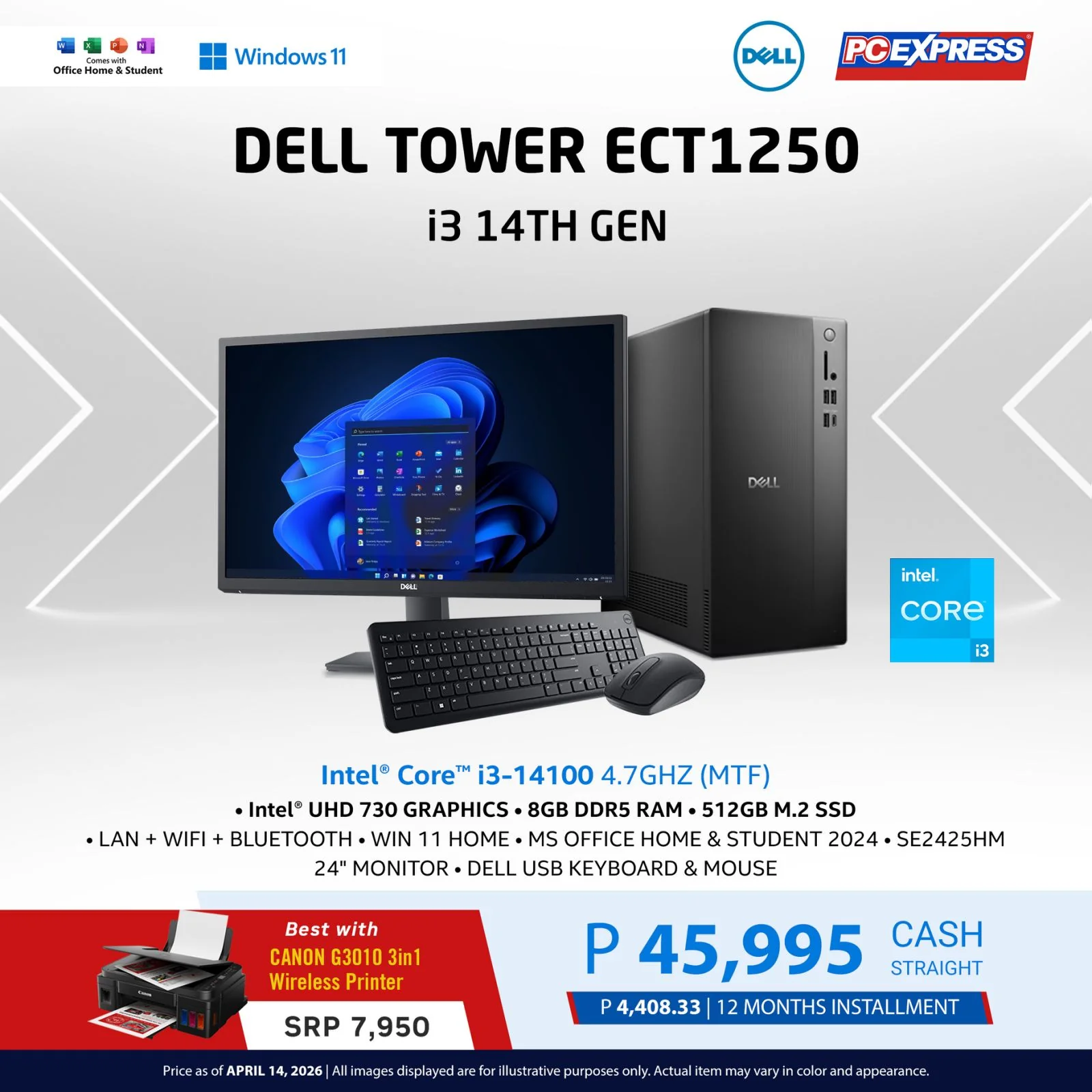 DELL TOWER ECT1250 Intel® Core™ i3 Desktop