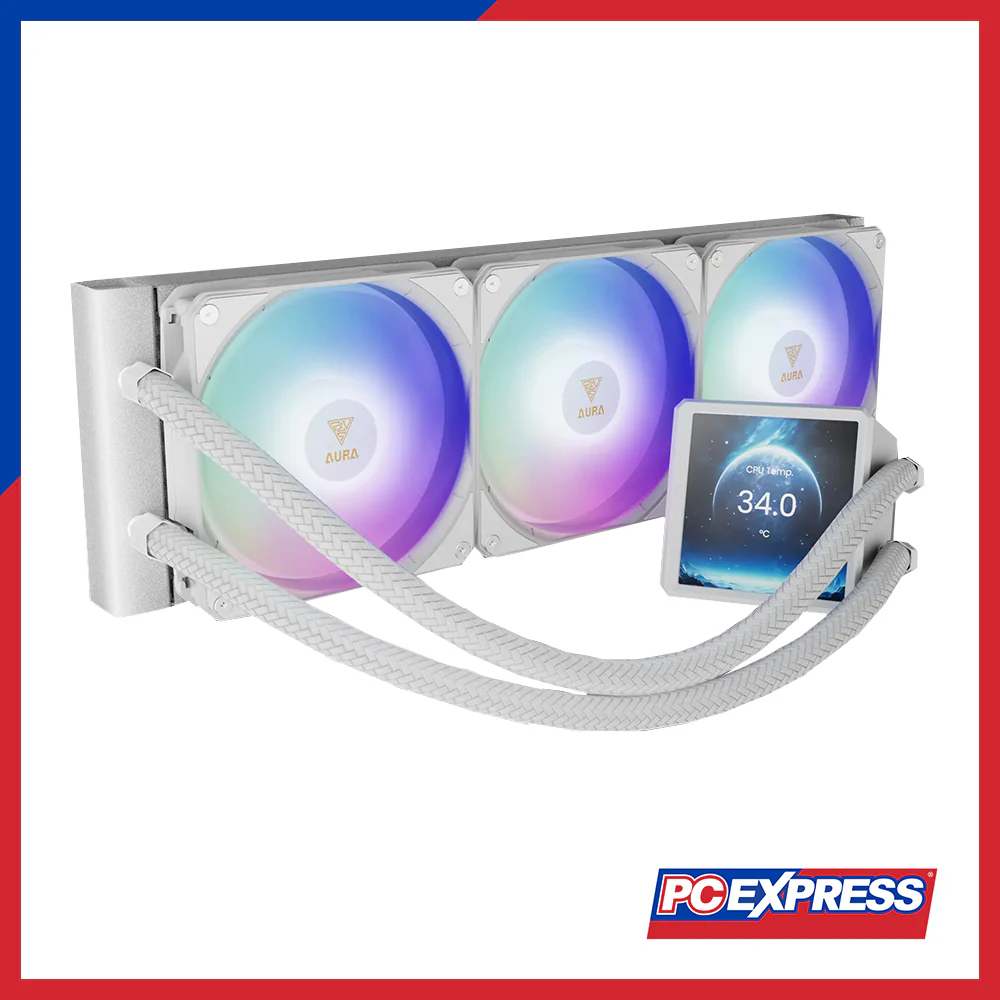 GAMDIAS Aura GL360 LCD ARGB Display Liquid Cooler Fan - White