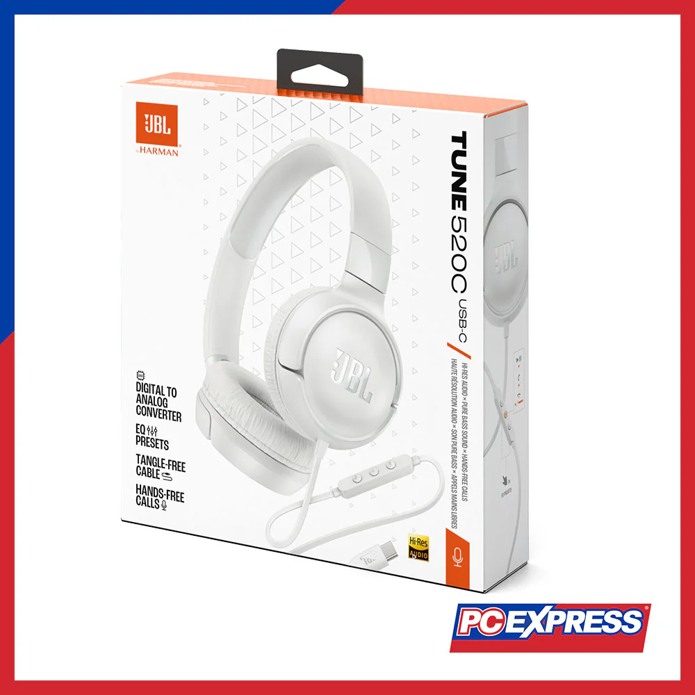 JBL Tune 520C USB-C Wired On-Ear Headphones - White - Image 6