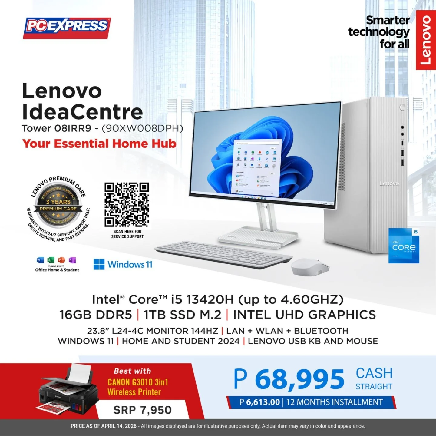LENOVO IdeaCentre Tower 08iRR9 - 13th Gen (90XW008DPH) Desktop