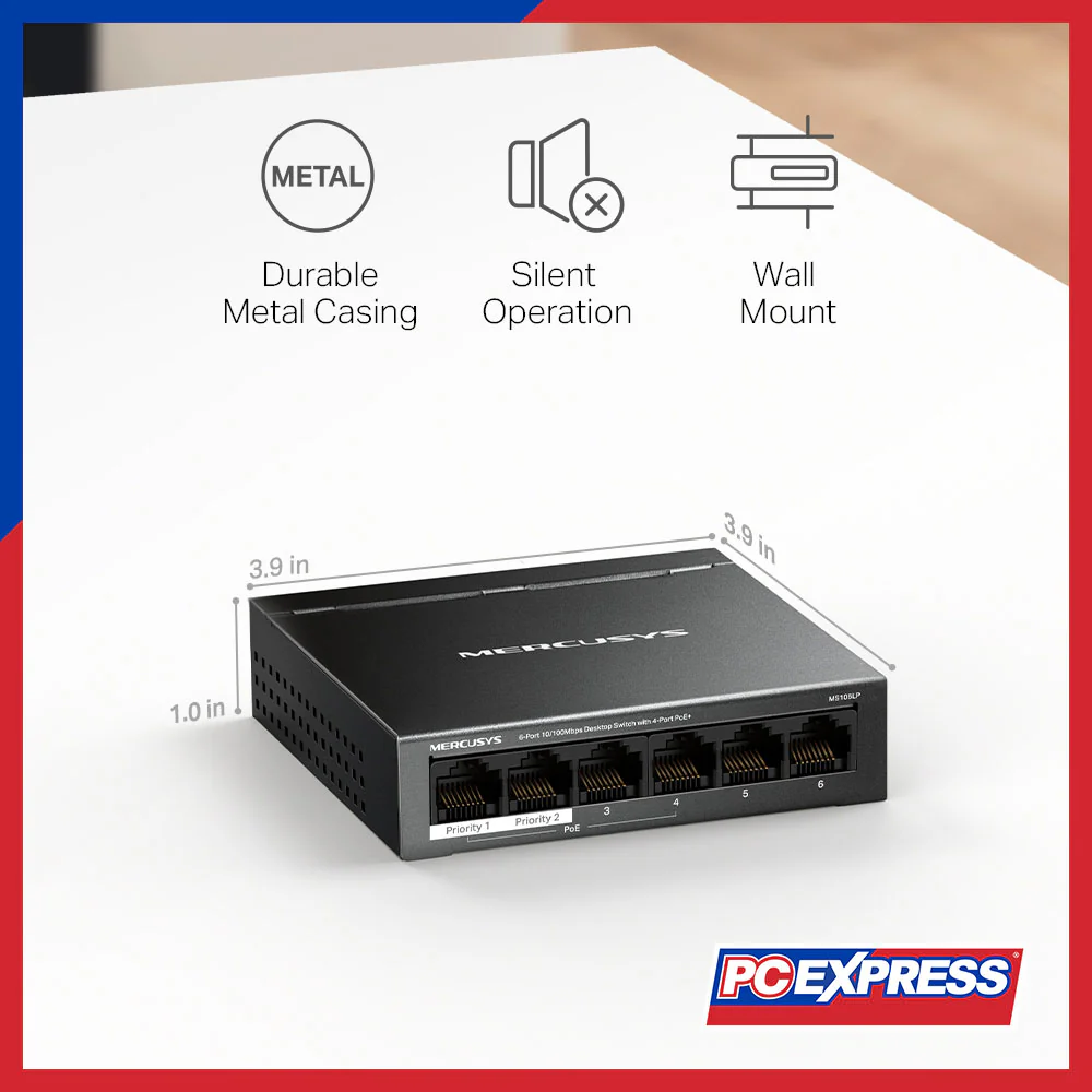 MERCUSYS MS106LP 6-Port 10/100Mbps Desktop Switch with 4-Port PoE+ - Image 5