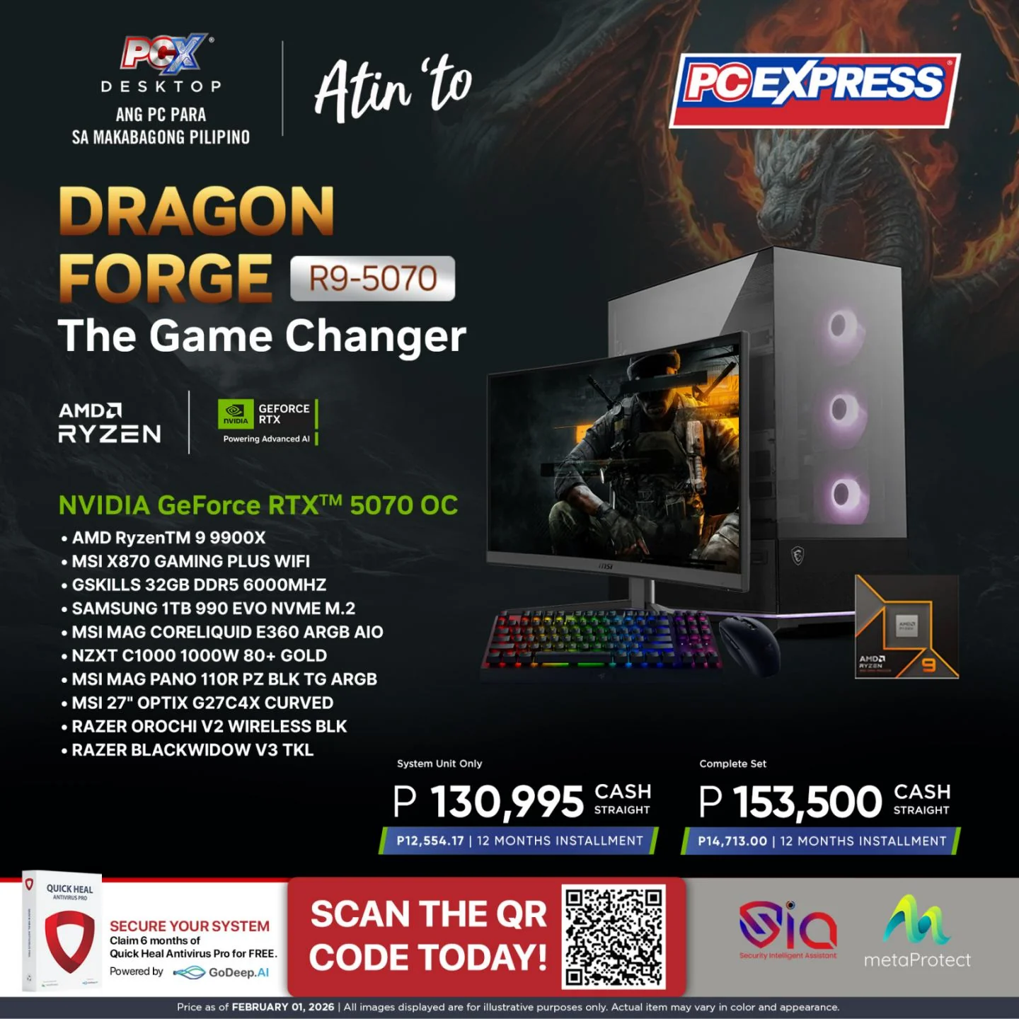 PCX GFH DRAGON FORGE (R9-5070) AMD Ryzen™ 9 Gaming Desktop