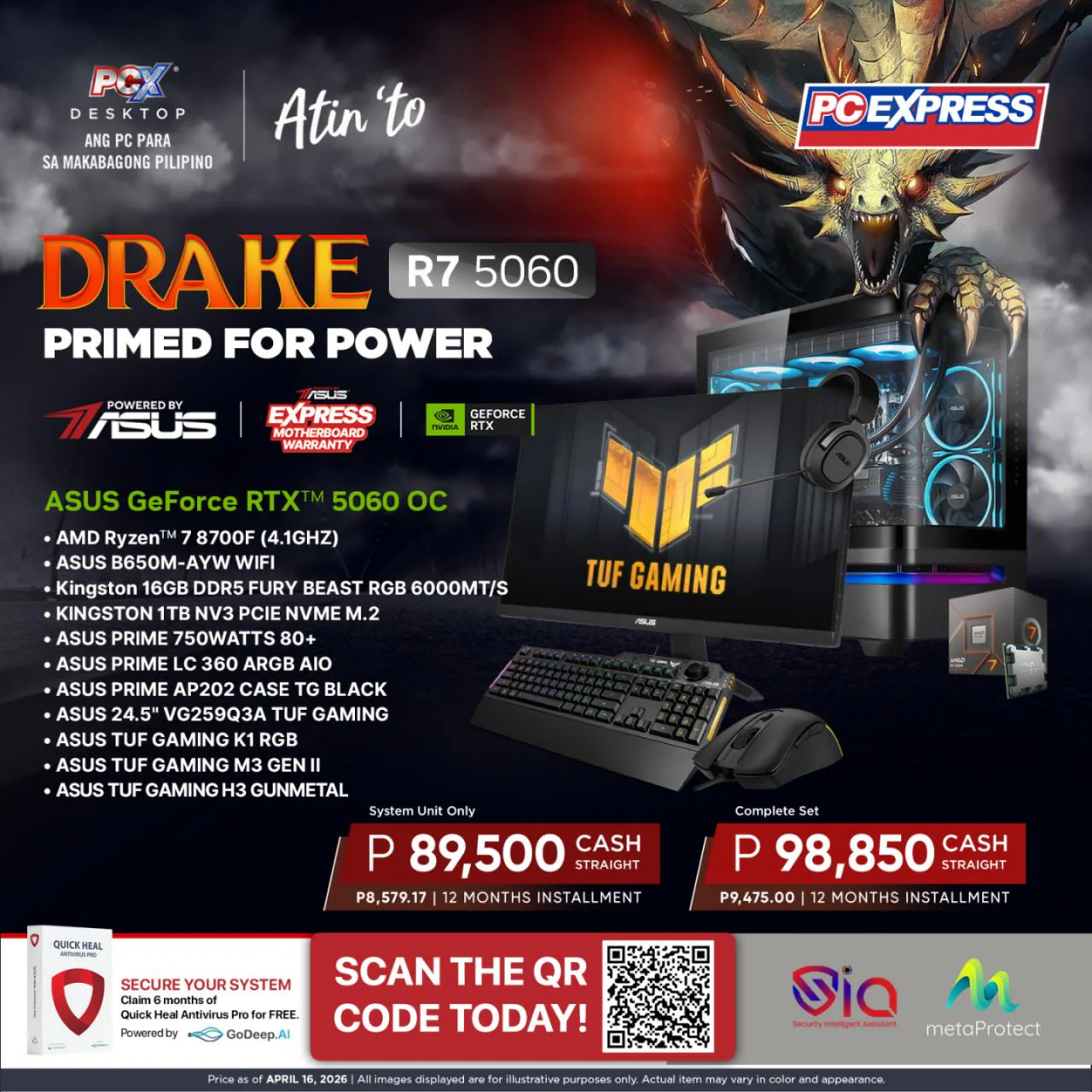PCX GFH DRAKE (R7) GeForce RTX™ 5060 AMD Ryzen™ 7 Desktop - Powered By ASUS