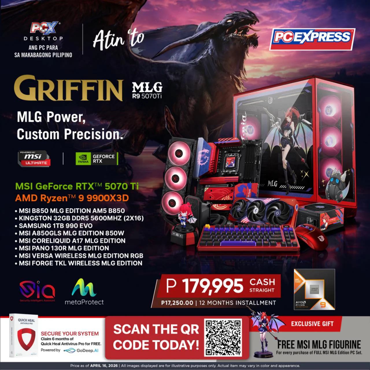 PCX GFH GRIFFIN MLG (R9-5070Ti) GeForce RTX™ 5070 Ti AMD Ryzen™ 9 Gaming Desktop