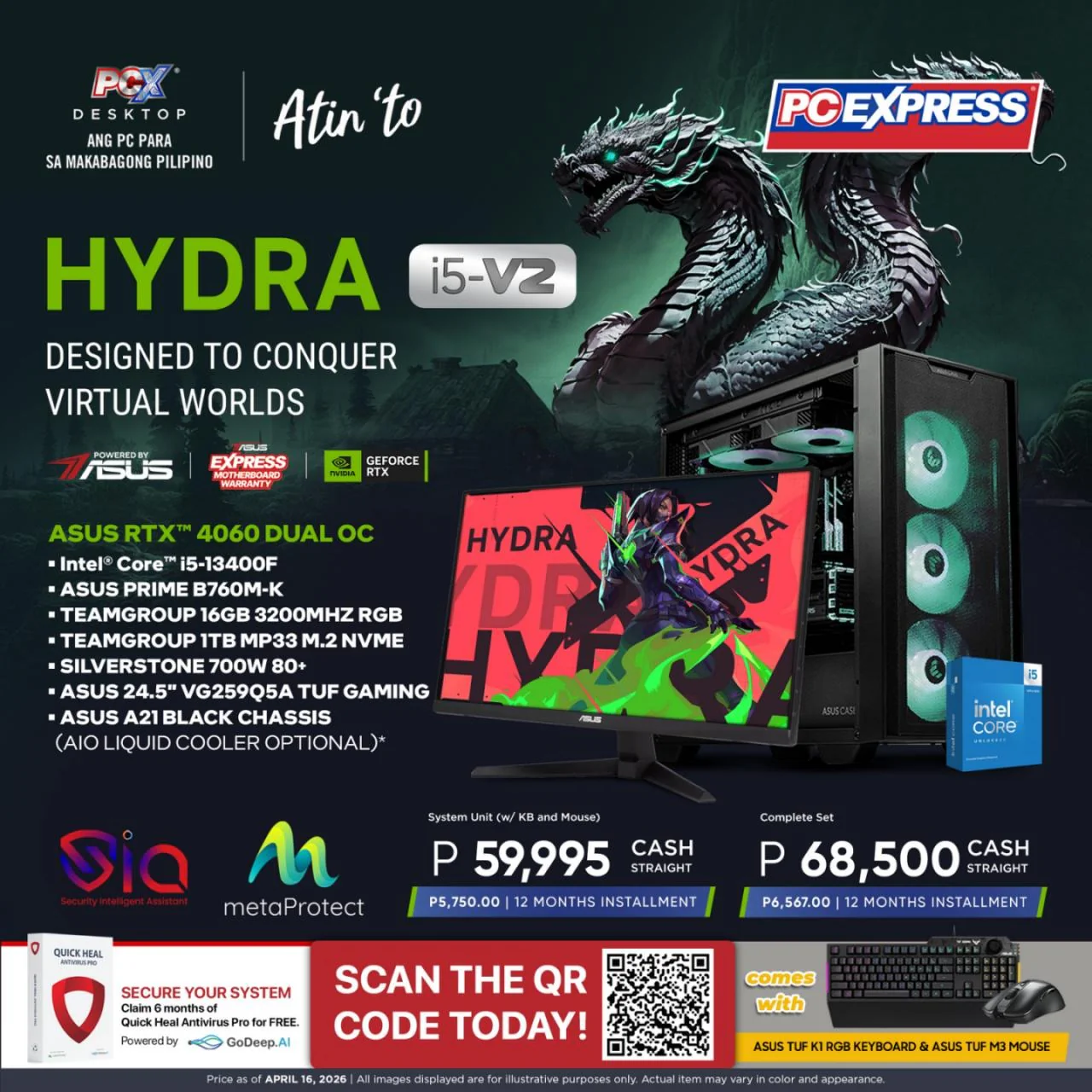 PCX GFH HYDRA i5 V2 - TEAMGROUP GeForce RTX™ 4060 Dual OC Gaming Desktop - Powered By ASUS