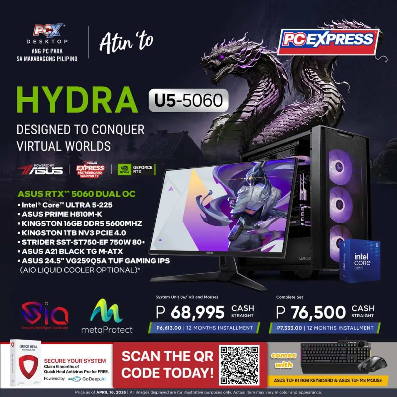 PCX GFH HYDRA (U5-5060) Gaming Desktop - Powered By ASUS