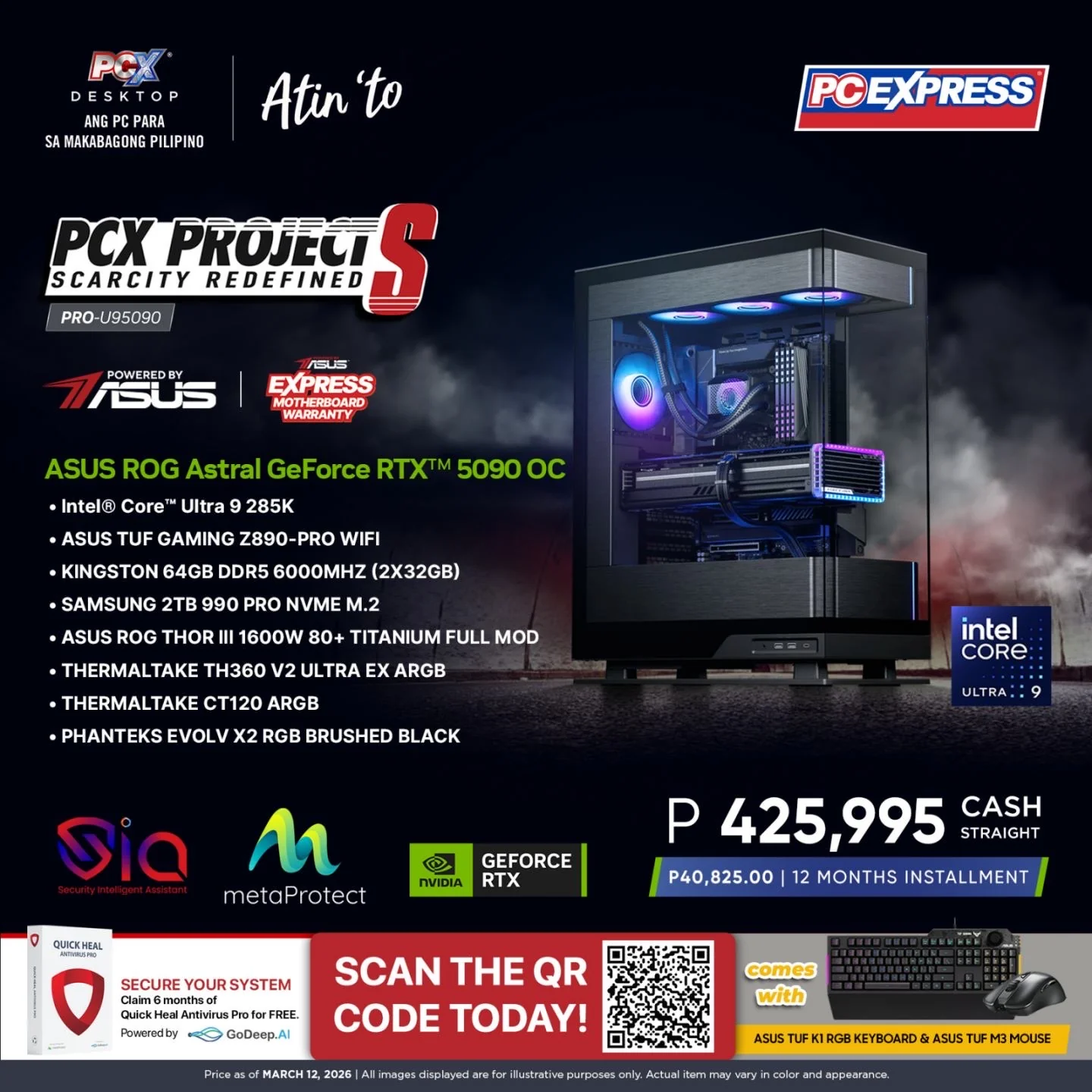 PCX PROJECT S GeForce RTX™ 5090 OC Intel® Core™ Ultra 9 Gaming & Studio Desktop - Powered By ASUS