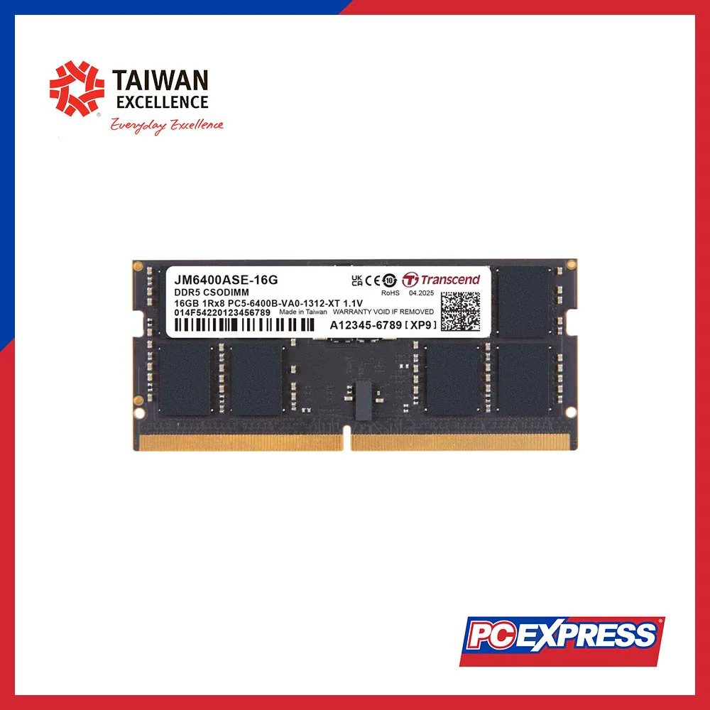 TRANSCEND 16GB DDR5 PC6400MHZ (JM6400ASE-16G) CL52 SODIMM Memory