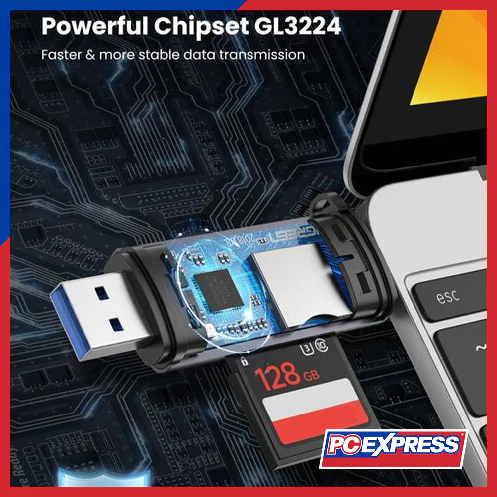 UGREEN USB-C + USB-A TO TF/SD 3.0 (CM185/50706) Card Reader - Image 2