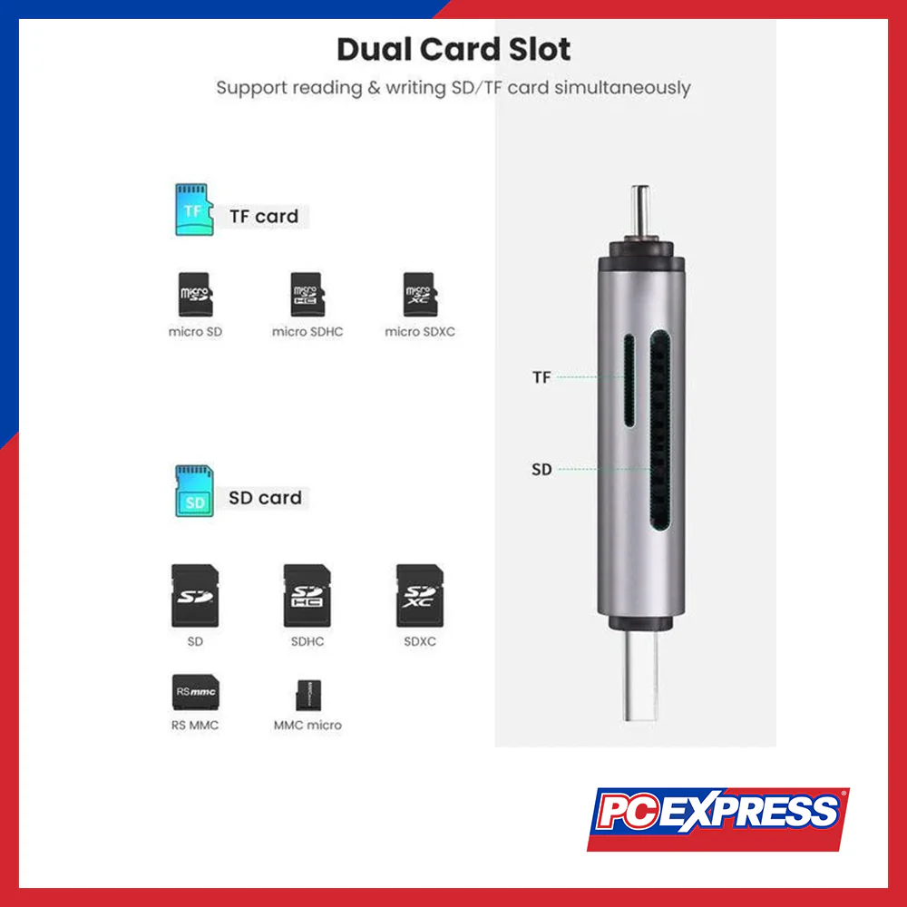 UGREEN USB-C + USB-A TO TF/SD 3.0 (CM185/50706) Card Reader - Image 3