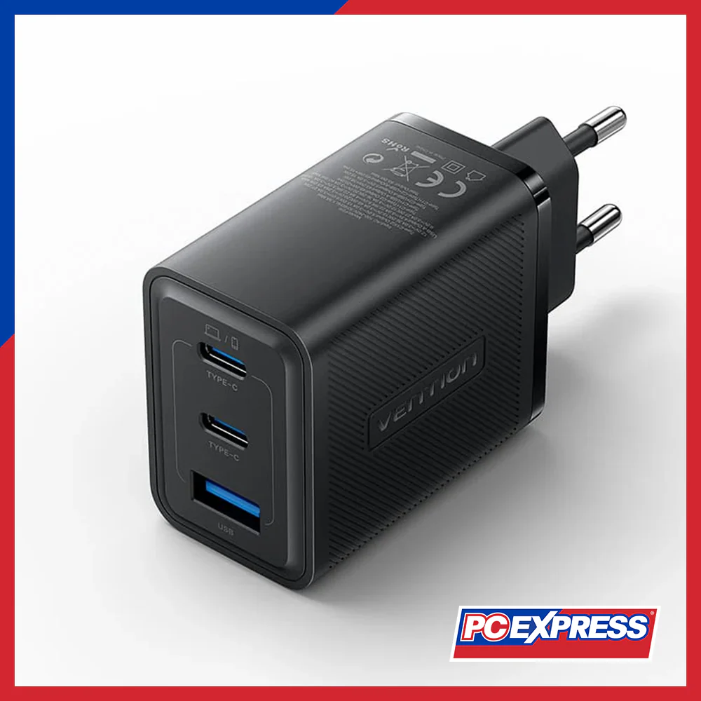 VENTION 3-Port USB (C+C+A) GaN Charger (FERB0-US) 65W - Black
